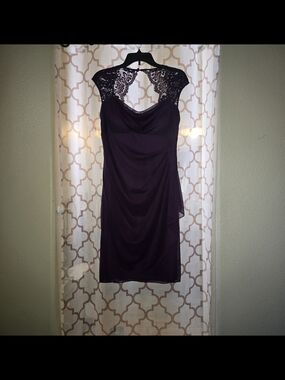 Xscape Plum/Purple Lace-Shoulder Detail Mini Knee Length Dress